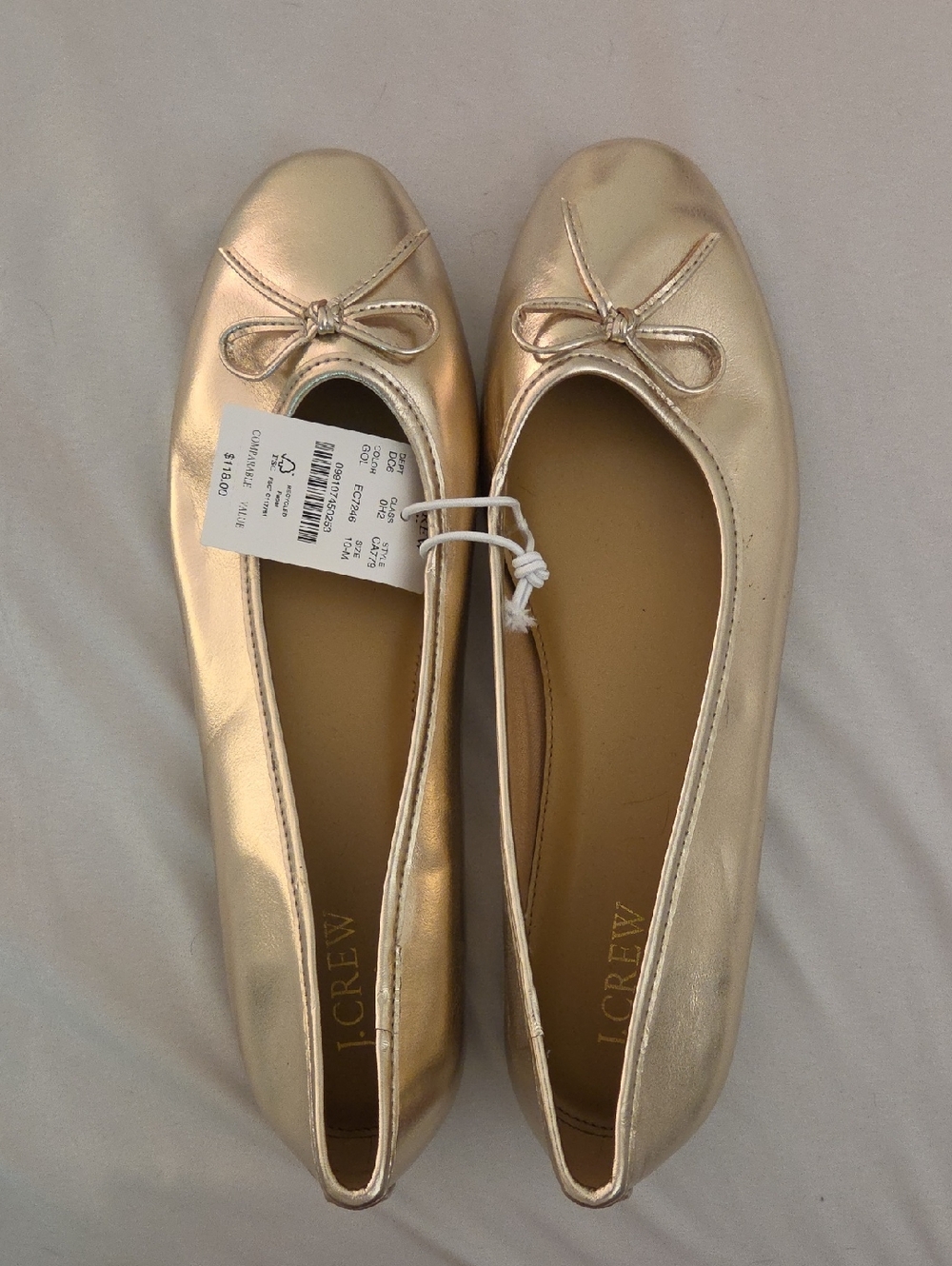 J. Crew Metallic Rose Gold Ballet Flats with Bow